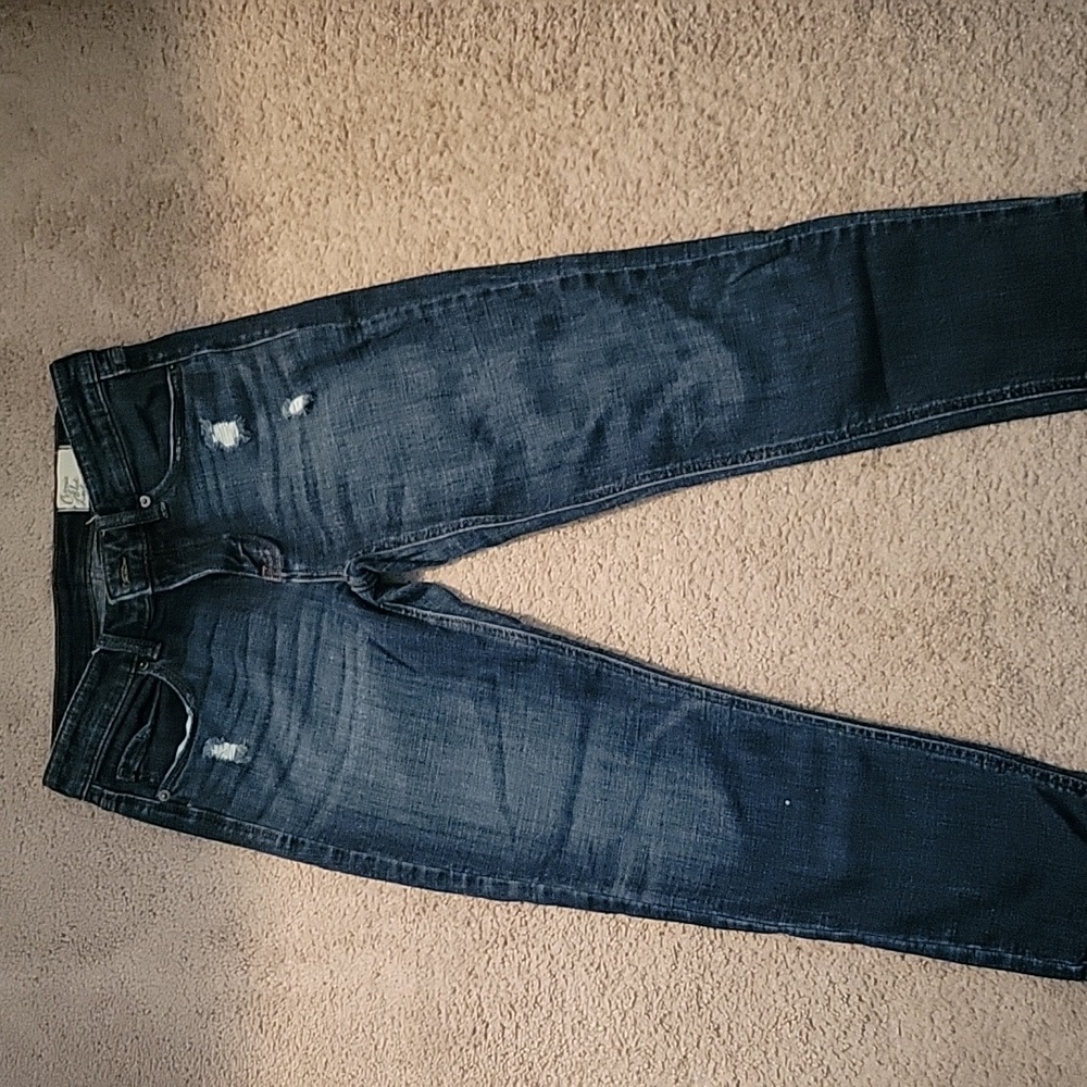 Cosmic Blue Love Distressed Blue Jeans,  Size 29, 24" inseam